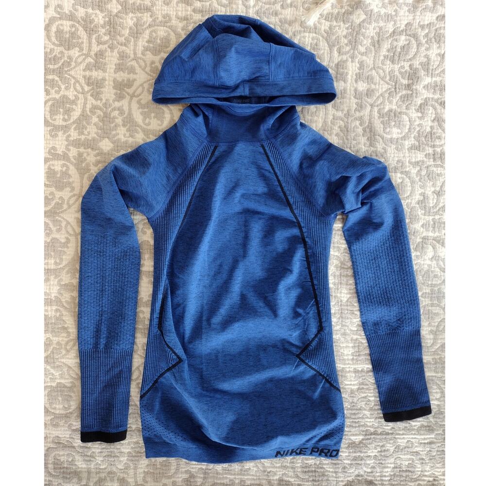 Nike Pro Limitless Blue Seamless Vented Lightweight Hoodie Hooded Top Women's XS